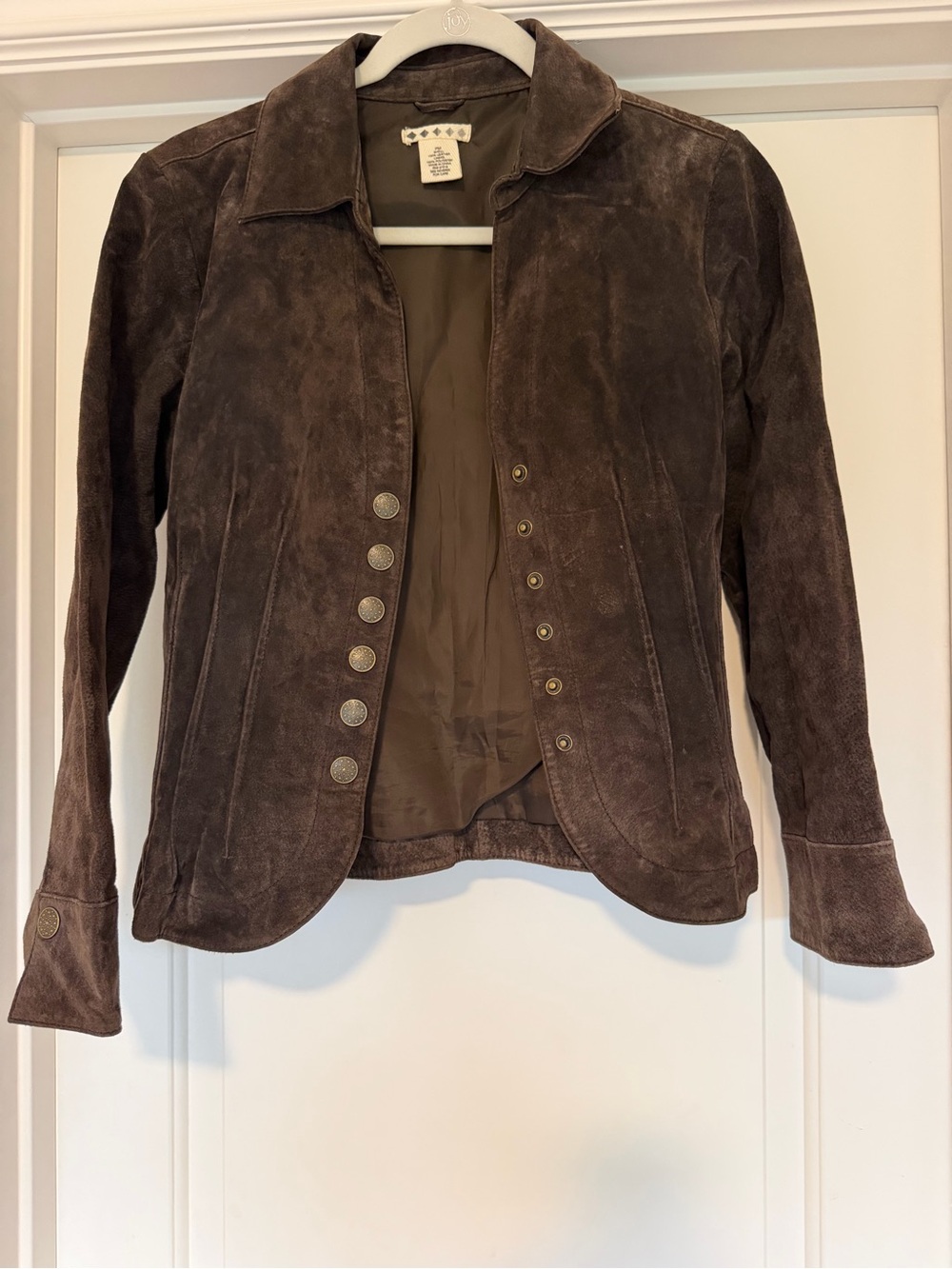 Vintage Women’s Suede Leather Brown Jacket Size Petite M - Button Up - Lined
